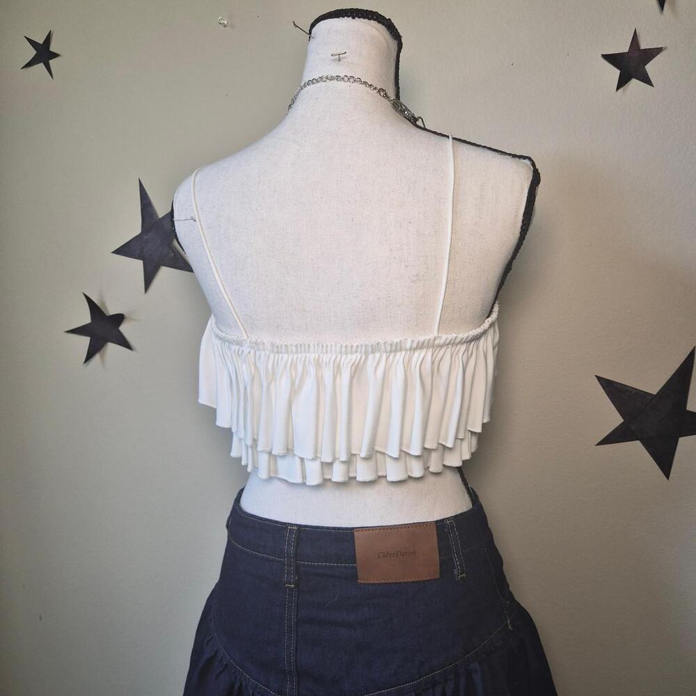 Y2K Zara Tiered Ruffle Crop Tank Top Coquette Fairy Angel Festival Dollette S - Picture 3 of 6